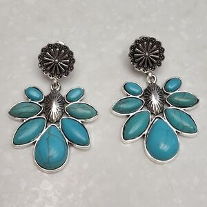 Turquoise and Silver Floral Earrings NWT